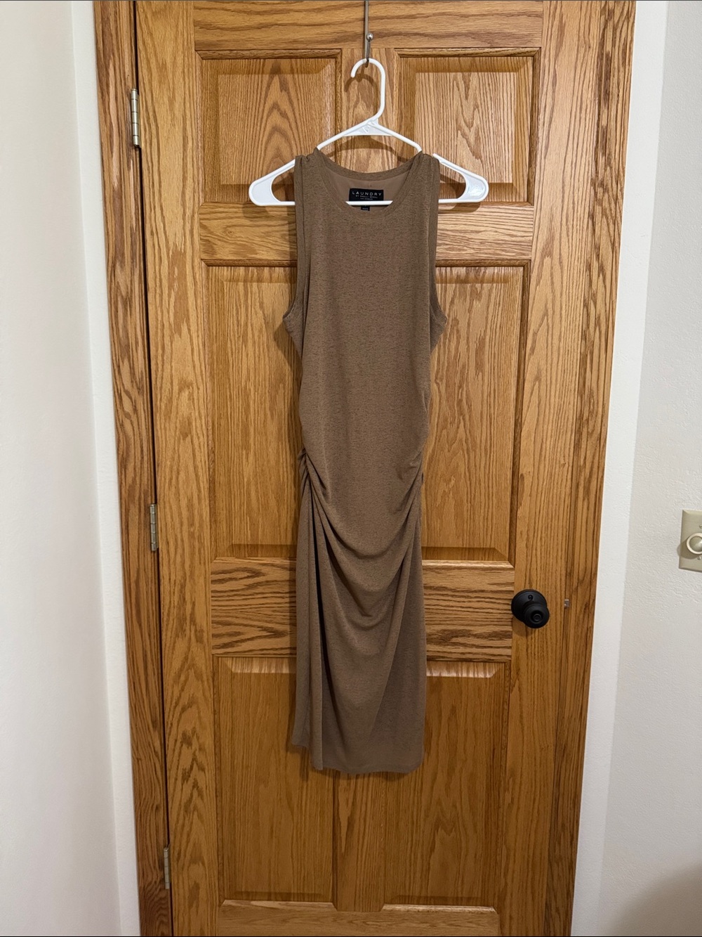Laundry By Shelli Segal Taupe Midi Dress with Side Ruching